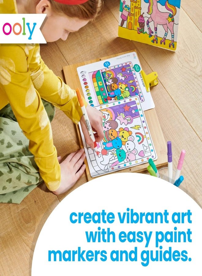 Ooly Colortopia Color by Number Paint Marker Kit - 2 Illustrated Boards, 6 Double-Ended Water-Based Paint Markers, 2 Removable Display Stands, Non-Toxic Art Kit for Kids & Teens - Unicorn Funland - Image 3