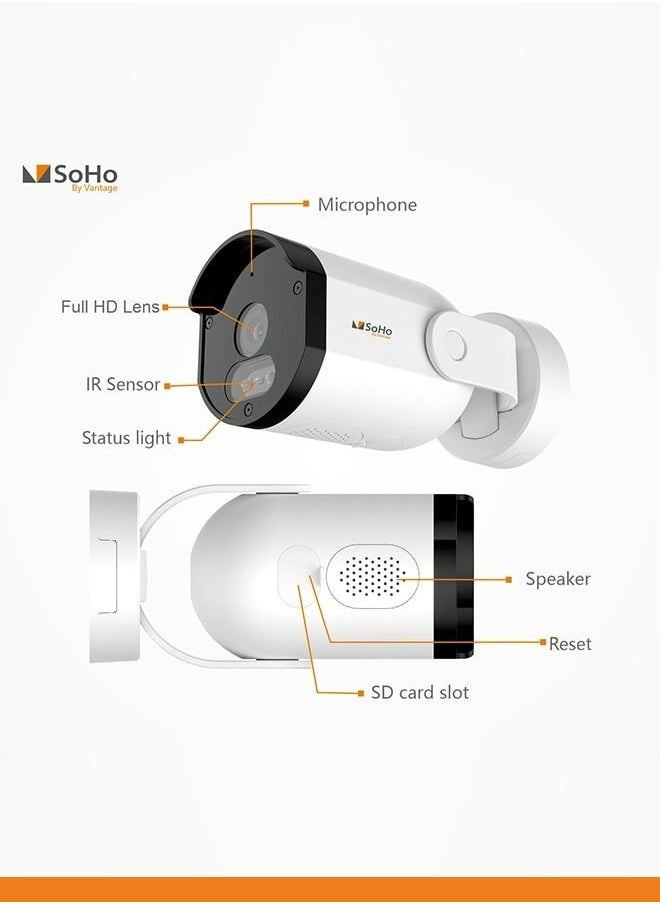 SoHo by Vantage - SoHo by Vantage HD 1080P WI-Fi IOT based Outdoor Fixed Security Camera With 2 Way Audio, Color Night Vision, IP65 Weather Proof and Cloud Storage - Image 1