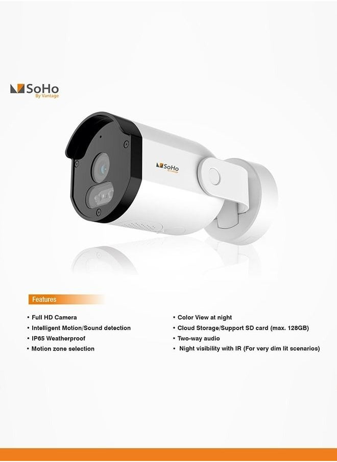SoHo by Vantage - SoHo by Vantage HD 1080P WI-Fi IOT based Outdoor Fixed Security Camera With 2 Way Audio, Color Night Vision, IP65 Weather Proof and Cloud Storage - Image 1