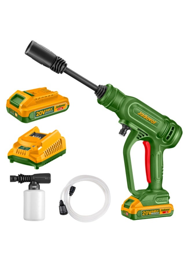 JADEVER 20V Cordless Pressure Washer, 24.5 Bar High Pressure Cleaner, 2.5L/min, 2.0Ah Batteries x2, Fast Charger & Foam Bottle, Portable Water Spray Gun for Car, Garden & Home - Image 1