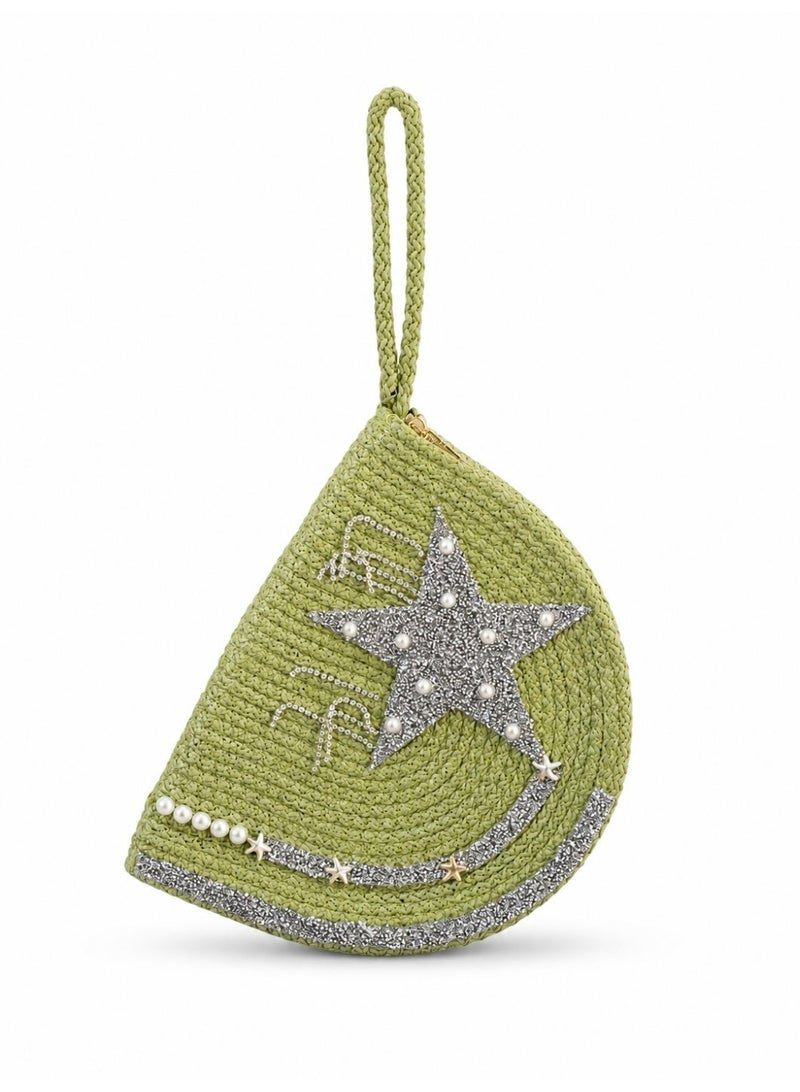 LIFESTYLISH Handbags raffia With a sparkling star and pearl details ZK-1 - Pistachio Green - Image 5