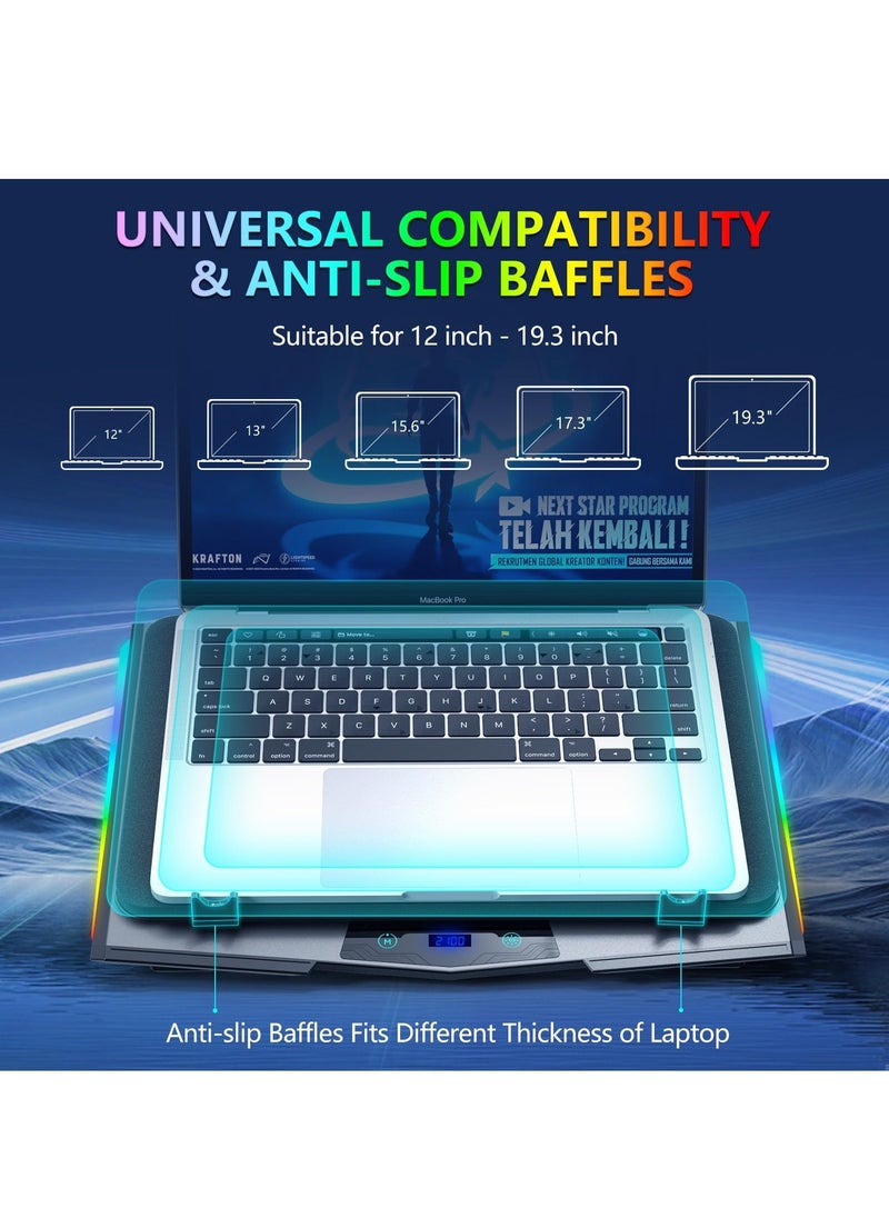 XiuWoo Gaming Laptop Cooling Pad, RGB Laptop Cooler with 3 Powerful Turbofans, 5 Height Adjustable Laptop Cooling Stand, 5 Fan Speed Touch Control, Seal Memory Foam for Cooling 12-19.3 inch Laptop  - Image 3