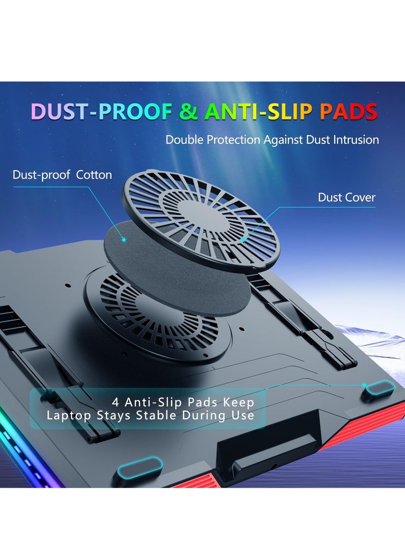 XiuWoo Gaming Laptop Cooling Pad, RGB Laptop Cooler with 3 Powerful Turbofans, 5 Height Adjustable Laptop Cooling Stand, 5 Fan Speed Touch Control, Seal Memory Foam for Cooling 12-19.3 inch Laptop  - Image 4