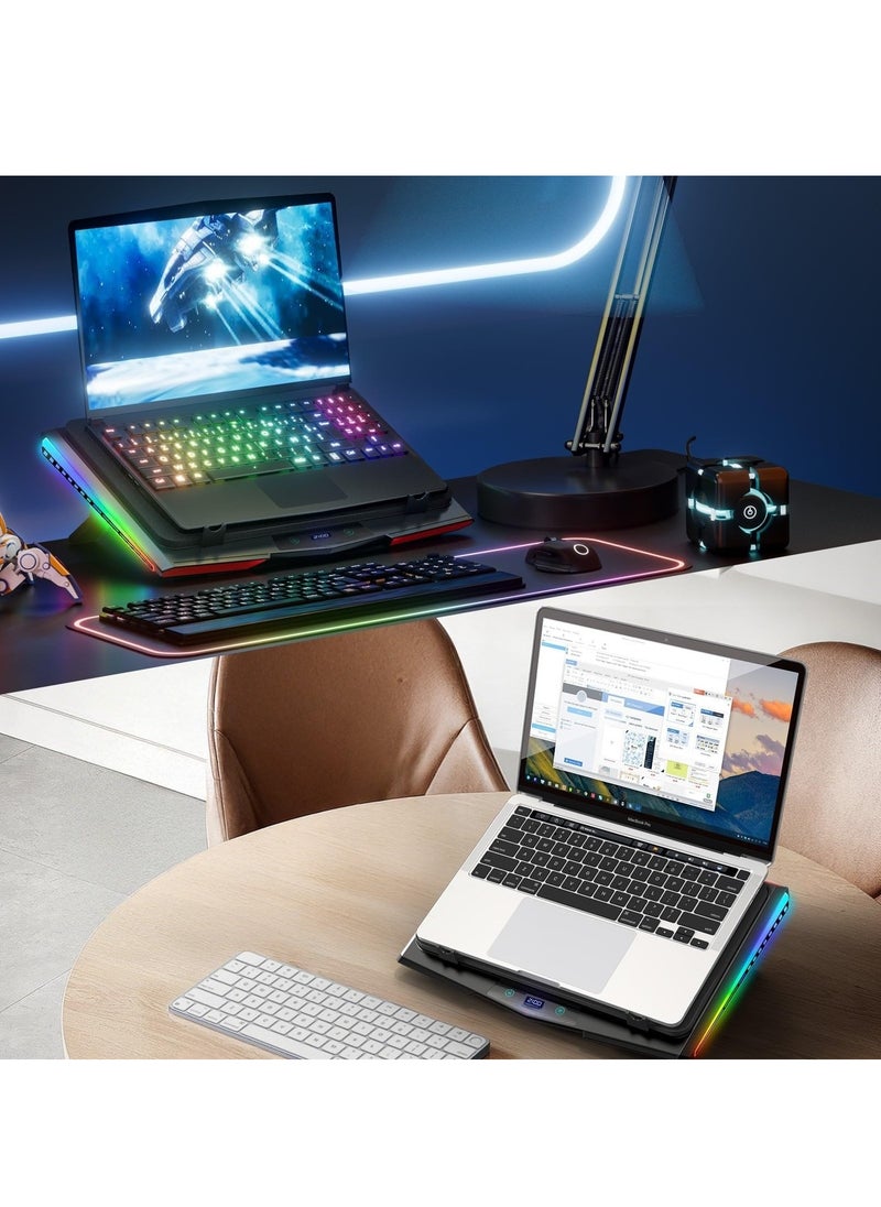 XiuWoo Gaming Laptop Cooling Pad, RGB Laptop Cooler with 3 Powerful Turbofans, 5 Height Adjustable Laptop Cooling Stand, 5 Fan Speed Touch Control, Seal Memory Foam for Cooling 12-19.3 inch Laptop  - Image 5