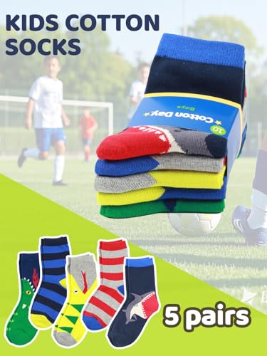 COTTON DAY Kids Boys Fun Novelty Socks Colorful Pattern Design 4-6 Years Shark Stripes Size S - Image 3