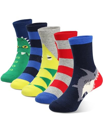 COTTON DAY Kids Boys Fun Novelty Socks Colorful Pattern Design 4-6 Years Shark Stripes Size S - Image 1