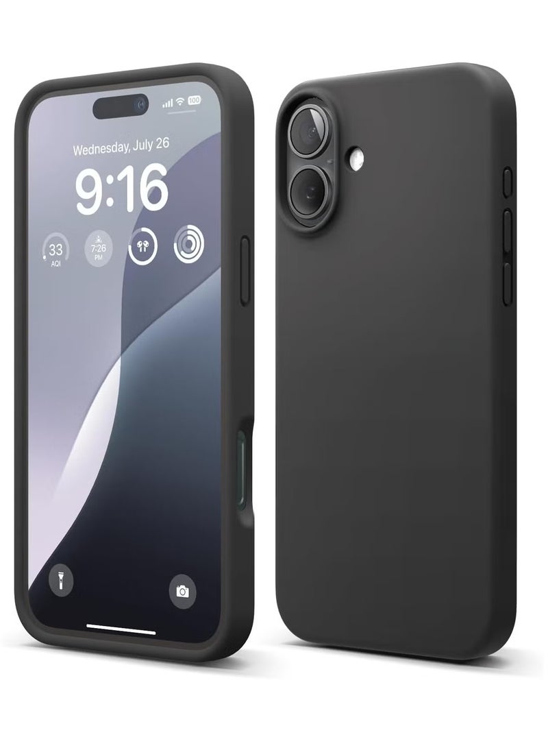 ELTRAZONE Black Liquid Silicone Case for iPhone 16 Plus – Slim Shockproof Full Body Protection with Soft Microfiber Lining - Image 1