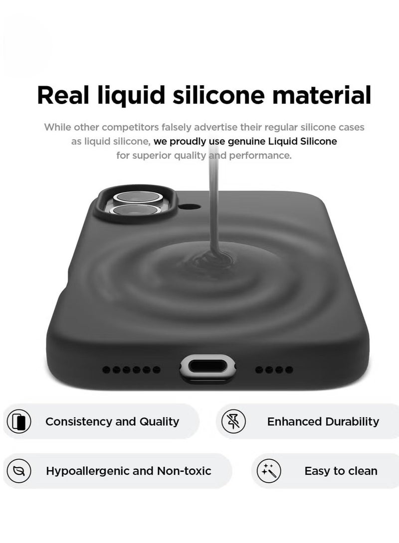 ELTRAZONE Black Liquid Silicone Case for iPhone 16 Plus – Slim Shockproof Full Body Protection with Soft Microfiber Lining - Image 2