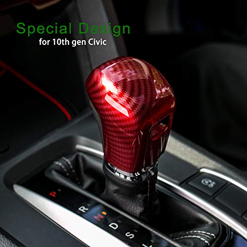 Thenice for 10th Gen Civic Gear Shifting Knob Cover CVT Automatic Transmission Lever Trim Interior Accessories Compatible with Honda Civic 2021 2020 2019 2018 2017 2016 -Red - Image 4