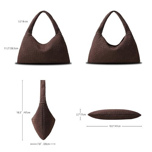 YLYYHH Vegan Leather Woven Tote Bag, Vintage Suede Hobo Bag, Suede Woven Purse, Large Leather Shoulder Bag Braided Handbag (Dark Brown) - Image 2
