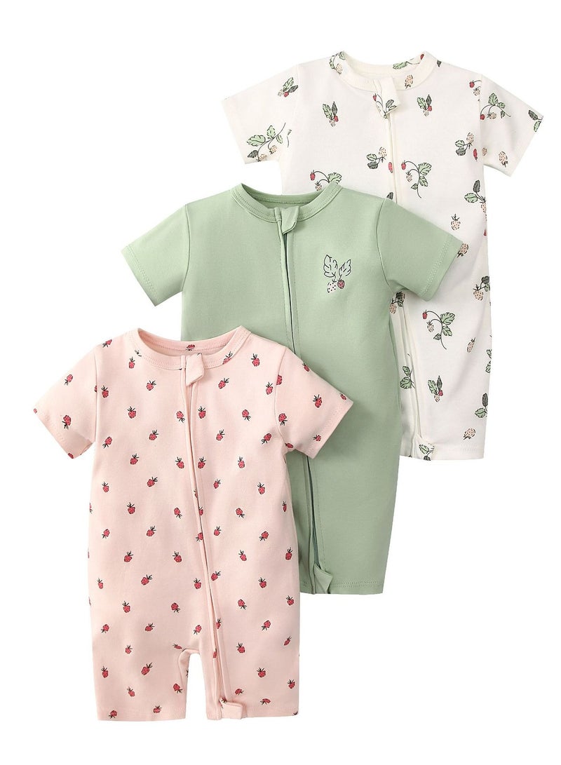 CICILADY Baby 3-Pack Short-Sleeve Onesies Bodysuit Baby Boy Girl Cotton Short Sleeve Zipper Rompers Infant 2-way Zippers Comfy Summer Jumpsuit