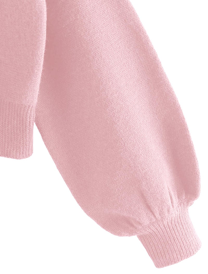 ZAFUL Women's Cropped Sweater V-Neck Long Sleeve Crop Sweater Pullover Jumper Knit Top (1-Pink, L) - Image 5