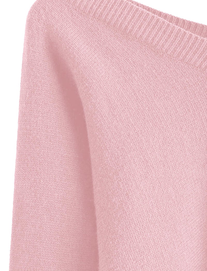 ZAFUL Women's Cropped Sweater V-Neck Long Sleeve Crop Sweater Pullover Jumper Knit Top (1-Pink, L) - Image 4