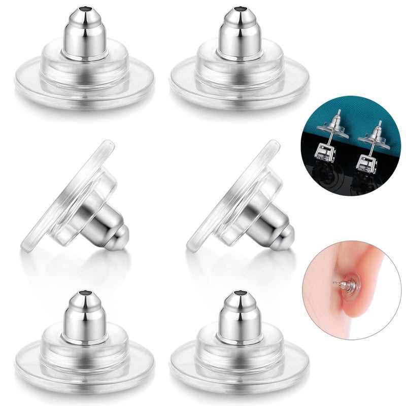 Catinee 3Pairs 925 Sterling Silver Earring Backs Replacements for Diamond Studs,14K White Gold Plated Hypoallergenic Secure Earring Backs (Silver) - Image 1