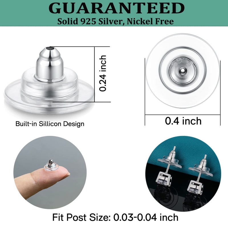Catinee 3Pairs 925 Sterling Silver Earring Backs Replacements for Diamond Studs,14K White Gold Plated Hypoallergenic Secure Earring Backs (Silver) - Image 3
