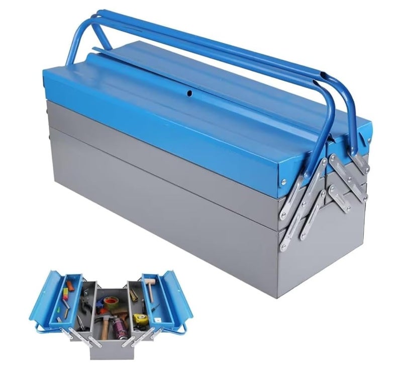 Foldable Metal Tool Box, Multilayer, Blue and Grey, with Carry Handle - Image 2
