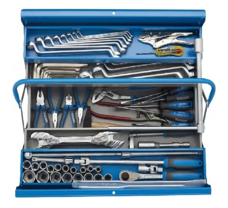 Foldable Metal Tool Box, Multilayer, Blue and Grey, with Carry Handle - Image 3