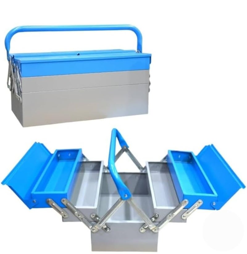 Foldable Metal Tool Box, Multilayer, Blue and Grey, with Carry Handle - Image 1