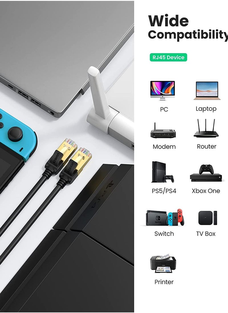 UGREEN Ethernet Cable Cat7 Network Round Cord 10 Gigabit RJ45 Lan Cable 28AWG Internet 600Mhz Wire Shielded Compatible for PC Laptop Router Modem Mac Switch PS5 PS4 Smart TV Patch Panel Printer(30M)