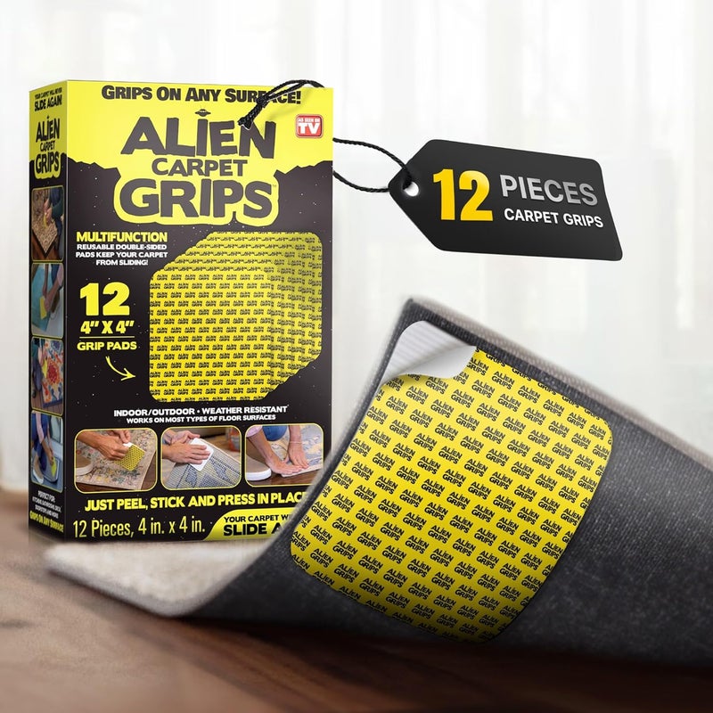 لاصق أرضيات Alien Grip – 12 قطعة، مقاس 10 × 10 سم، مانع للانزلاق، مناسب لأرضيات الخشب الصلب والبلاط، لا يتسبب في أي تلف؛ قابل لإعادة الاستخدام من الجانبين، وسائد أرضية مانعة للانزلاق في الزوايا – كما رأيتم على التلفزيون. - Image 1