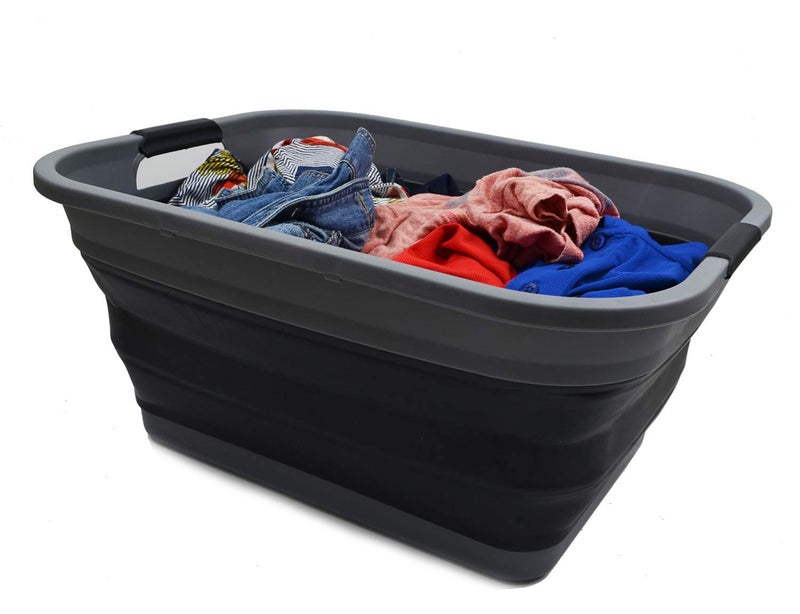 SAMMART 41L (10.8 gallon) Collapsible Plastic Laundry Basket - Foldable Pop Up Storage Container/Organizer - Portable Washing Tub - Space Saving Hamper/Basket, (Rectangular, Grey/Black) - Image 5