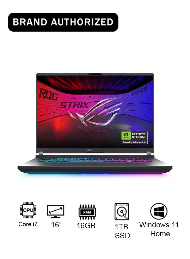 أسوس لابتوب ROG Strix G16 للألعاب (2025) بشاشة FHD مقاس 14 بوصة، مع معالج Core i7 14650HX/ذاكرة RAM سعة 16 جيجابايت/قرص SSD سعة 1 تيرابايت/بطاقة رسومات NVIDIA GeForce RTX 5050 سعة 8 جيجابايت/نظام Windows 11 Home باللون الرمادي الإنجليزي Eclipse - Image 1