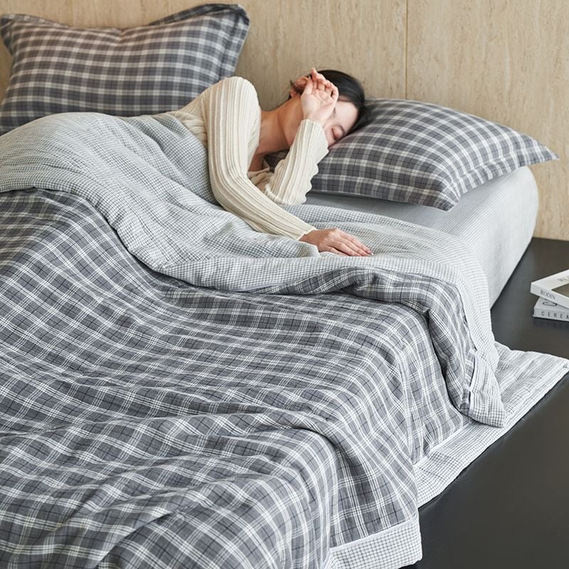 Zhaozhao Gray Cotton Gauze Soybean Fiber Summer Quilt - Class A, Yarn-Dyed, Machine Washable - Image 1