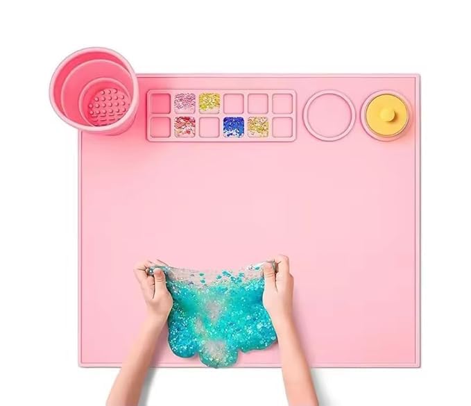 MAGHROLA Silicone Craft Mat with Built in Cleaning Cup - Heavy Duty Art Silicone Mat for Washable Paint, Artist Creations DIY Gift - Painting, Clay Large 17x15 inch Clay Mat, Nonslip Silicone mat(Multicolor) - Image 1