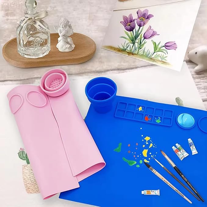MAGHROLA Silicone Craft Mat with Built in Cleaning Cup - Heavy Duty Art Silicone Mat for Washable Paint, Artist Creations DIY Gift - Painting, Clay Large 17x15 inch Clay Mat, Nonslip Silicone mat(Multicolor) - Image 3