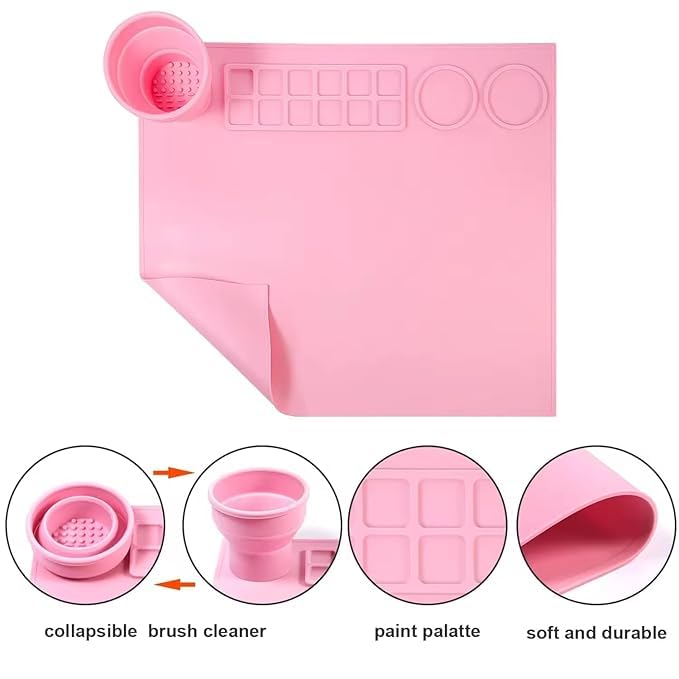 MAGHROLA Silicone Craft Mat with Built in Cleaning Cup - Heavy Duty Art Silicone Mat for Washable Paint, Artist Creations DIY Gift - Painting, Clay Large 17x15 inch Clay Mat, Nonslip Silicone mat(Multicolor) - Image 4