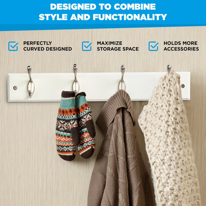 GlazieVault Coat Hooks Wall Mounted - MDF Board Nickel Hook Coat Rack(2 Pack) - Heavy Duty White -Coat Hooks for Wall Clothes Hooks and Wall Hooks - Image 3