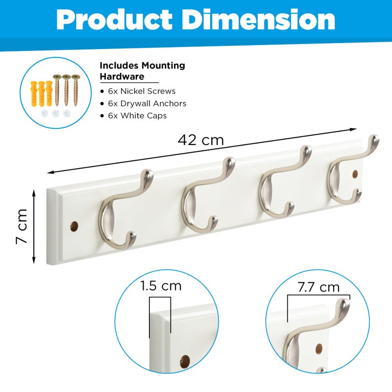 GlazieVault Coat Hooks Wall Mounted - MDF Board Nickel Hook Coat Rack(2 Pack) - Heavy Duty White -Coat Hooks for Wall Clothes Hooks and Wall Hooks - Image 2