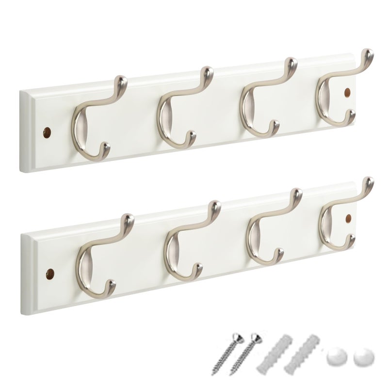 GlazieVault Coat Hooks Wall Mounted - MDF Board Nickel Hook Coat Rack(2 Pack) - Heavy Duty White -Coat Hooks for Wall Clothes Hooks and Wall Hooks - Image 1