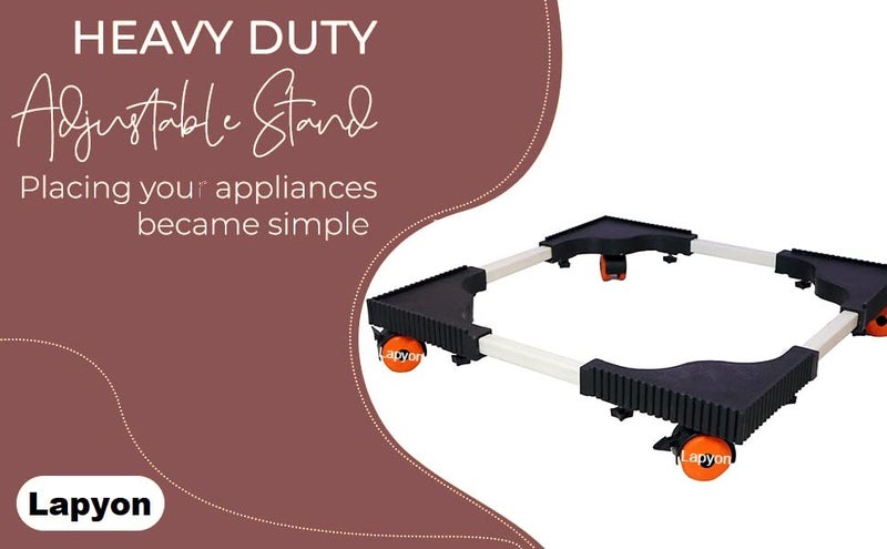 Lapyon Heavy Duty Adjustable Top Load FullyAutomatic Washing MachineRefrigeratorDishwasher Stand Trolley with Wheels Size 40 x 40cm to 64x 64cm Orange - Image 5