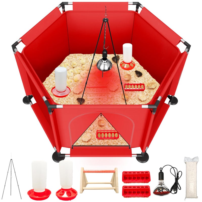 Kweetle Chicks Brooder Box for Chicken Starter Kitâ€“Includes Heat Lamp, Chick Feeder and Waterer Set, Perch & Sawdust for Up to 30 Baby Chicks, Ducklings & Quailâ€“Complete Poultry Brooder Set - Image 1