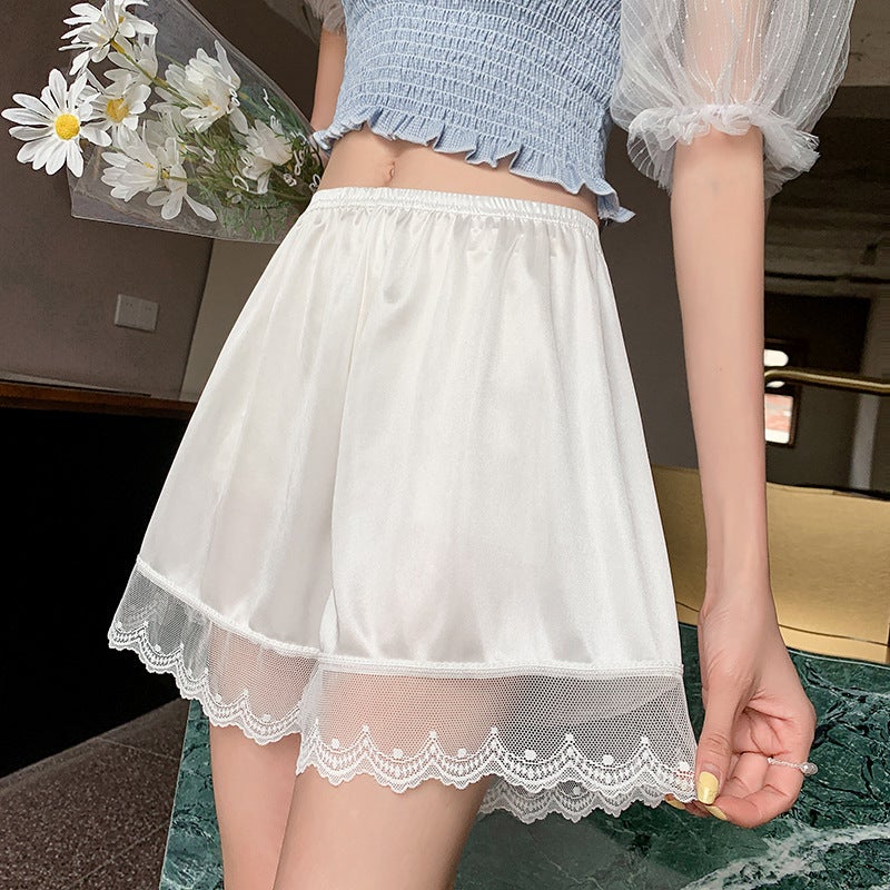 2021 New Womens Safety Shorts Breathable Large Size White-Wavy Lace 