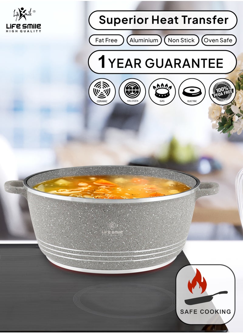 Life Smile - Non Stick Stock Pot - Aluminum Soup Pot with T.Glass Lid - 100% PFOA and PTFE Free - Image 1