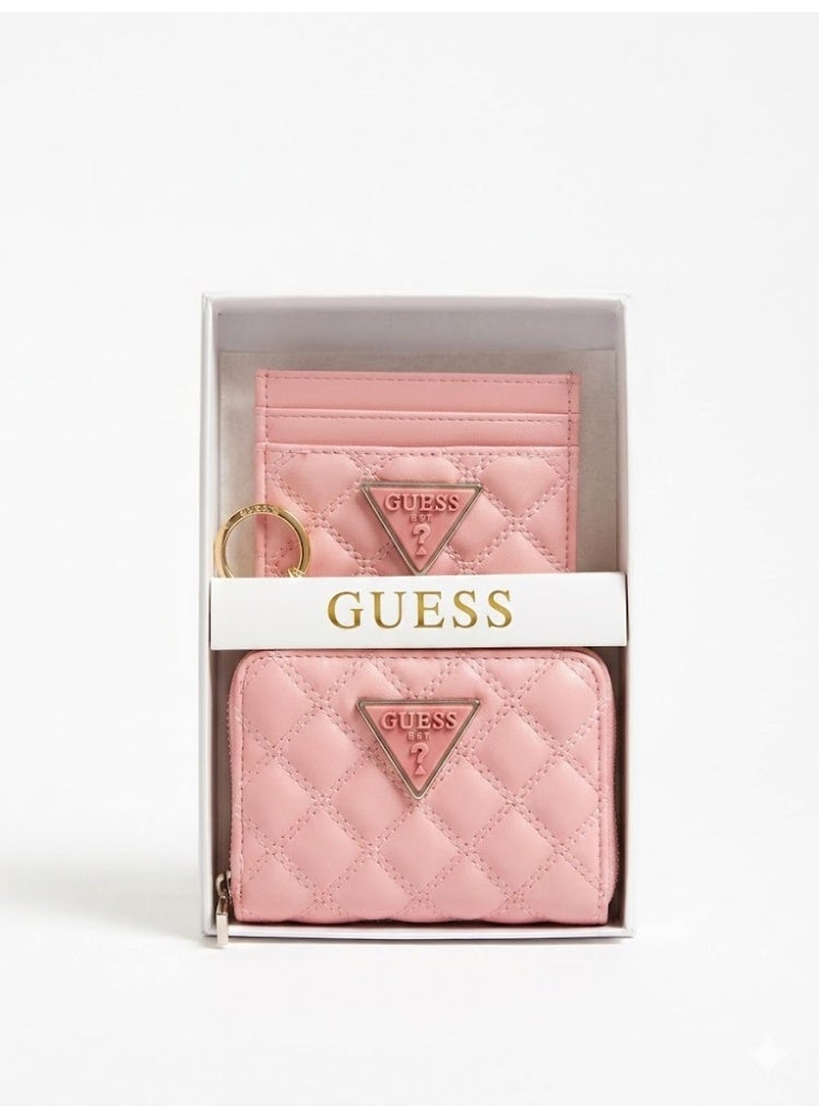 GUESS Women's 2-Piece Gift Set - Quilted Zip-Around Wallet and Card Holder - Pink - Image 1