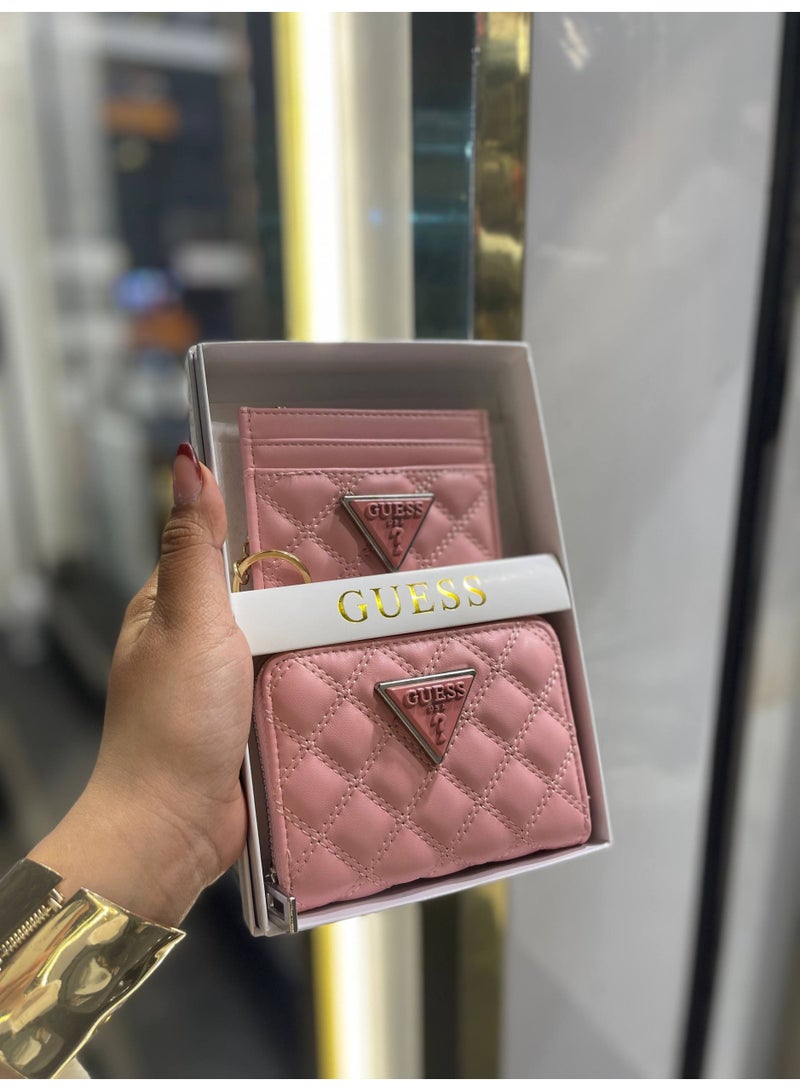 GUESS Women's 2-Piece Gift Set - Quilted Zip-Around Wallet and Card Holder - Pink - Image 2