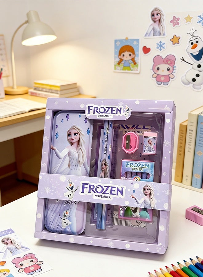 Frozen Elsa Frozen-Themed School Stationery Set for Kids, Gift-Ready Learning Box with Complete Back to School Supplies: Pencil Box, Eraser, Sharpener, Ruler & Crayons - Image 3