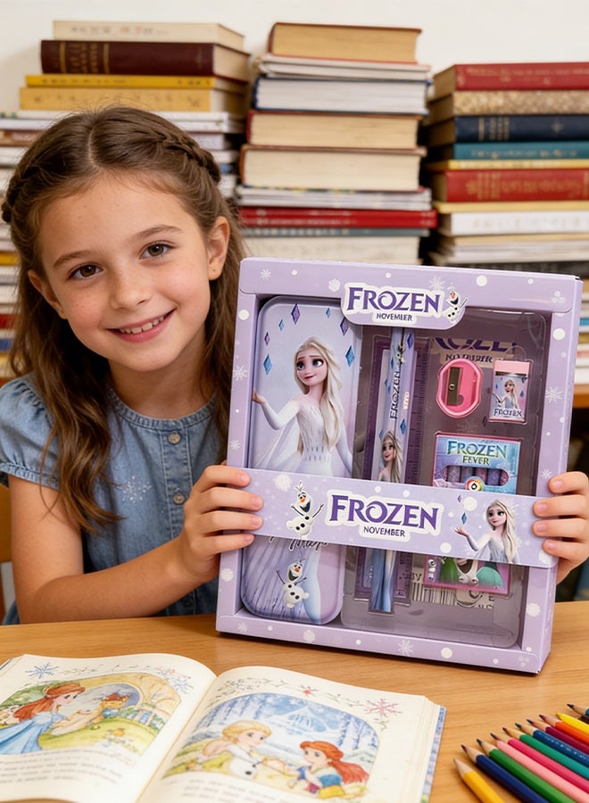 Frozen Elsa Frozen-Themed School Stationery Set for Kids, Gift-Ready Learning Box with Complete Back to School Supplies: Pencil Box, Eraser, Sharpener, Ruler & Crayons - Image 4
