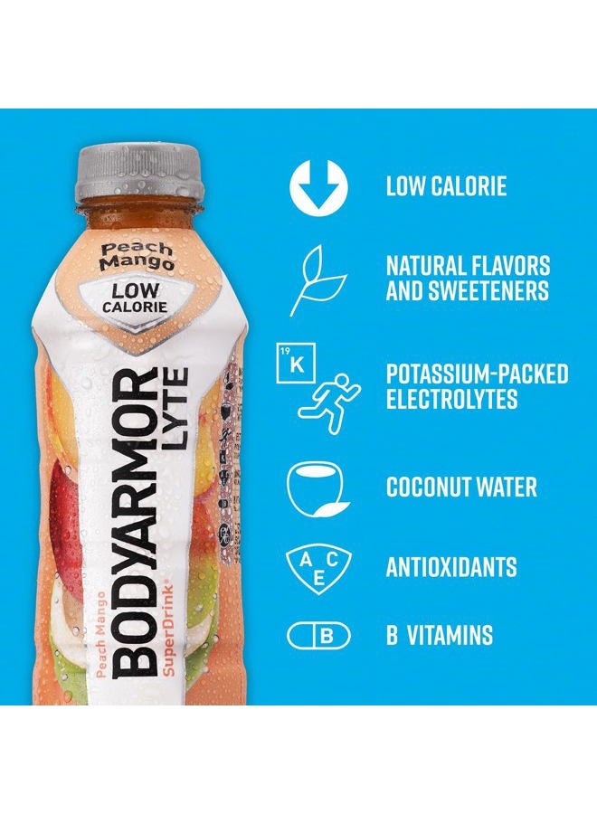BODYARMOR مشروب رياضي LYTE منخفض السعرات الحرارية، خوخ مانجو، ماء جوز الهند للترطيب، نكهات طبيعية مع فيتامينات، إلكتروليتات غنية بالبوتاسيوم، مثالي للرياضيين، 16 أونصة سائلة (عبوة من 12) - Image 5
