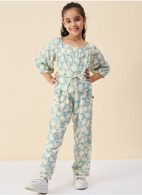 Floral Print Round Neck Top and Pants Set
