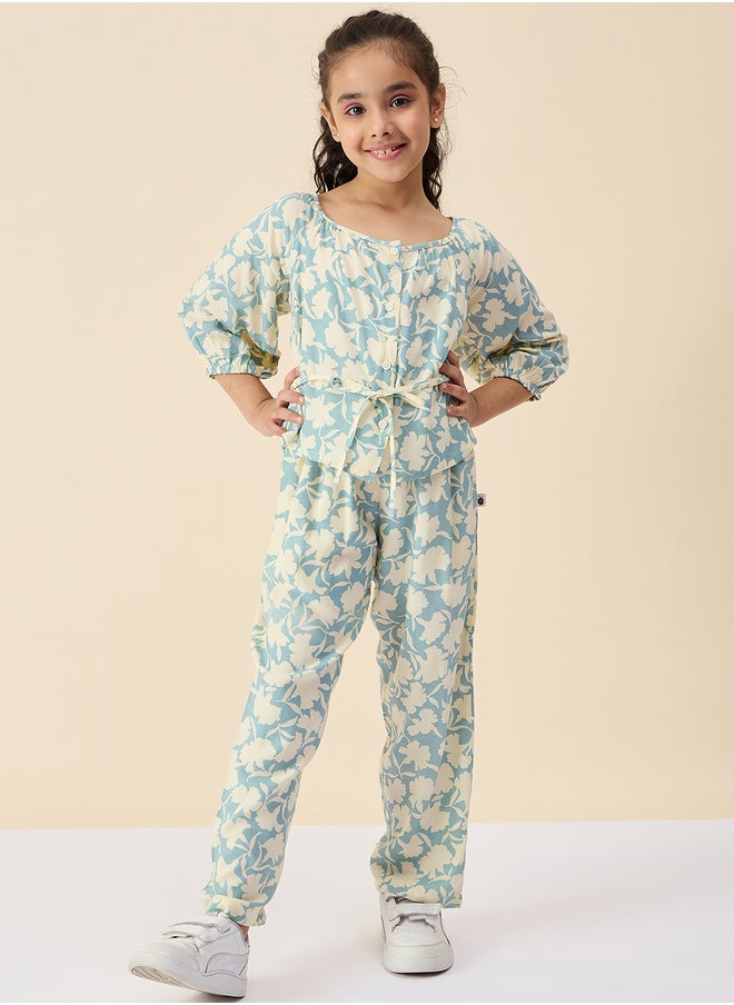 Stylo Bug Floral Print Round Neck Top and Pants Set  - Image 1