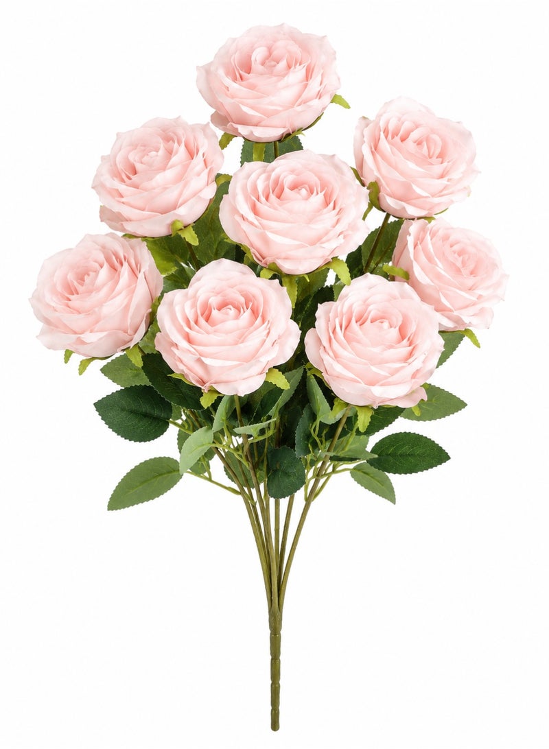 Artificial Flowers Velvet Rose Bouquet, 9 Heads, Light Pink, 40Cm, For Vase Decoration, Table Centerpiece And Home Decor - Image 2