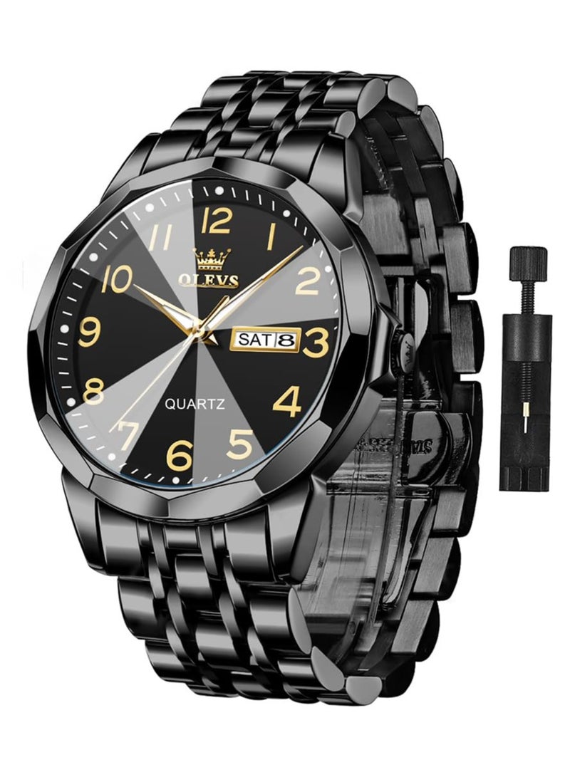OLEVS Watch for Men Business Dress Diamond Analog Quartz Date Luxury Classic Stainless Steel Waterproof Luminous Two Tone Wrist Watch - Image 1