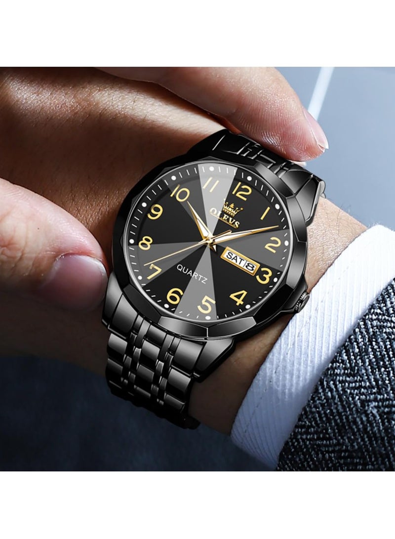 OLEVS Watch for Men Business Dress Diamond Analog Quartz Date Luxury Classic Stainless Steel Waterproof Luminous Two Tone Wrist Watch - Image 2