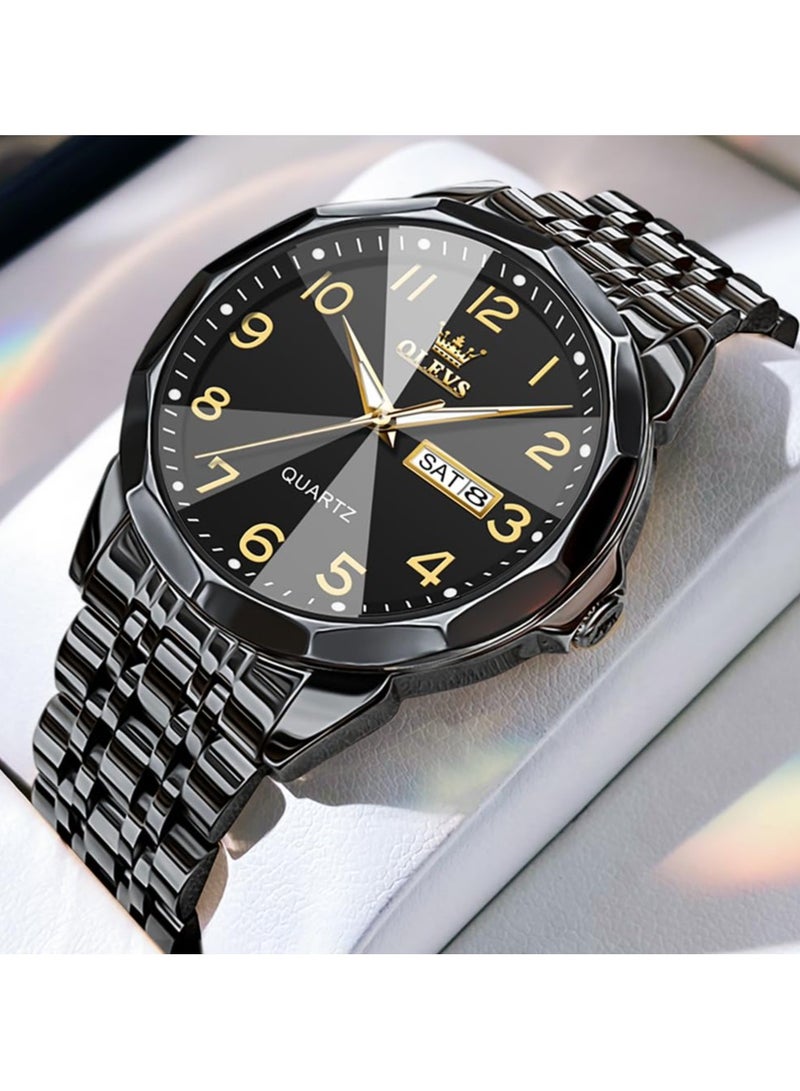 OLEVS Watch for Men Business Dress Diamond Analog Quartz Date Luxury Classic Stainless Steel Waterproof Luminous Two Tone Wrist Watch - Image 3