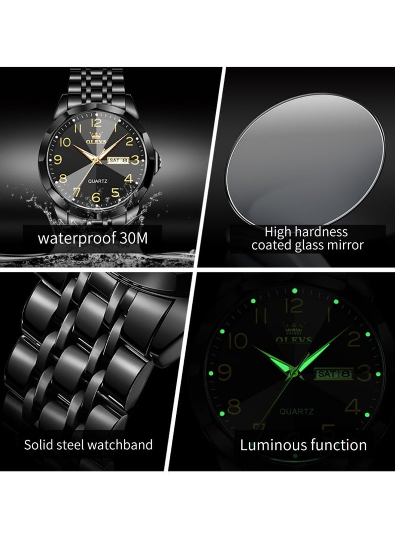 OLEVS Watch for Men Business Dress Diamond Analog Quartz Date Luxury Classic Stainless Steel Waterproof Luminous Two Tone Wrist Watch - Image 4