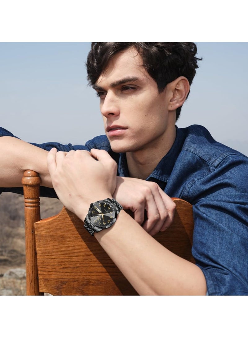 OLEVS Watch for Men Business Dress Diamond Analog Quartz Date Luxury Classic Stainless Steel Waterproof Luminous Two Tone Wrist Watch - Image 5